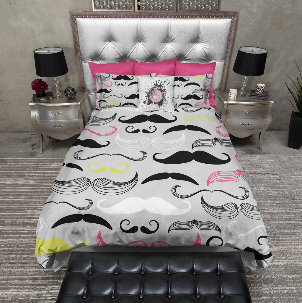 Colorful Hipster Mustache Bedding Collection