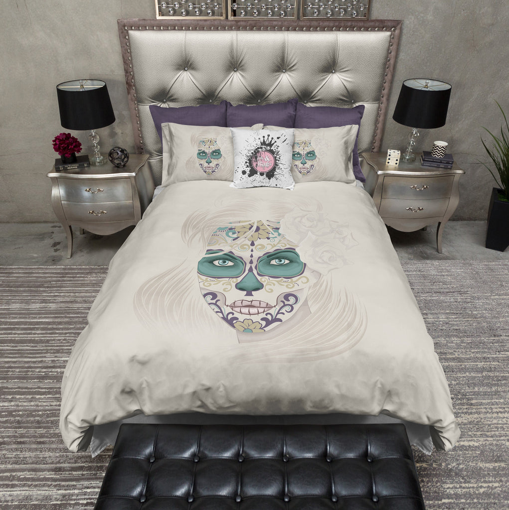Painted Lady Green Sugar Skull Bedding Collection