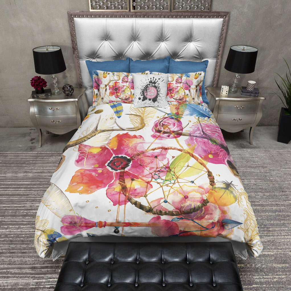 Boho Watercolor Flower & Skull Bedding Collection