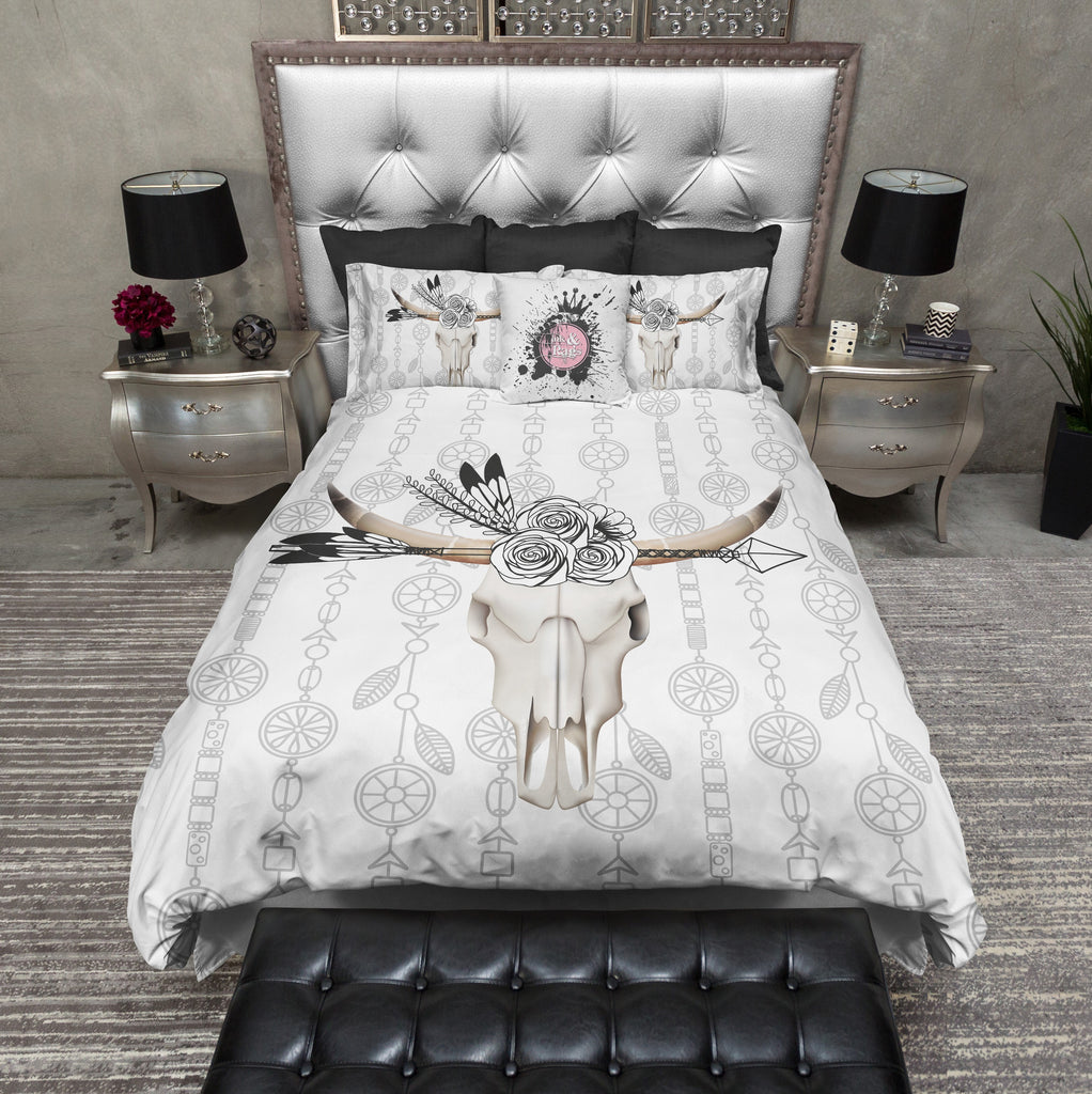 Boho Bull Skull Flower and Feather Bedding Collection