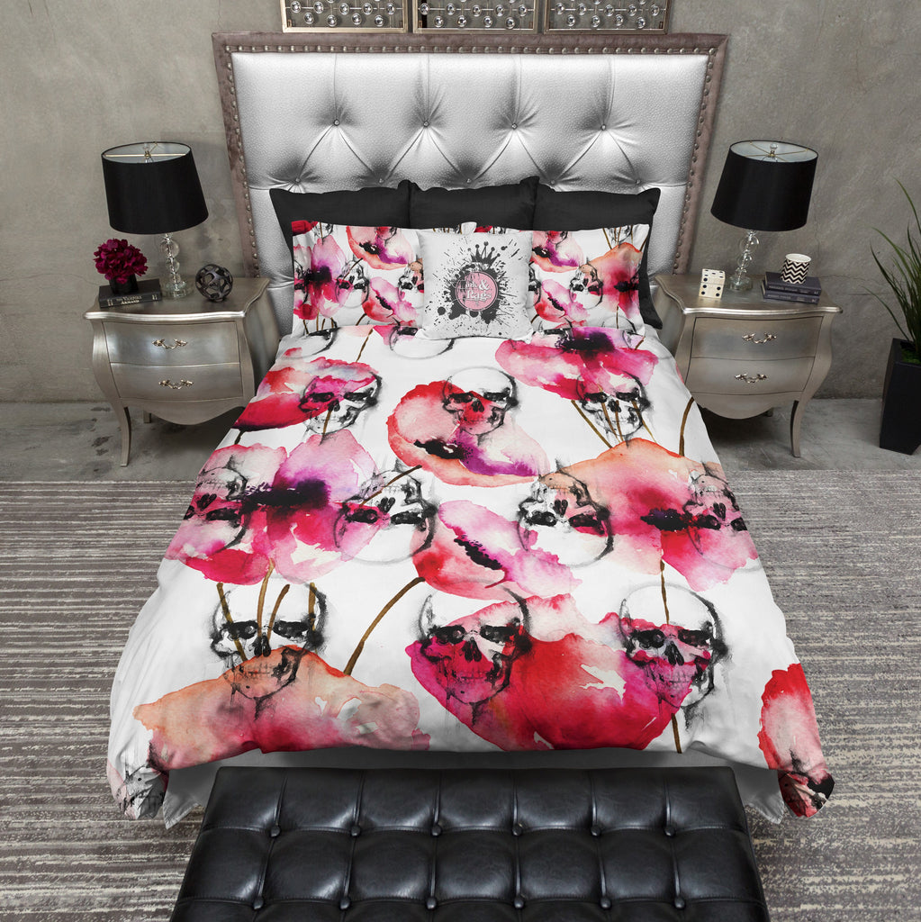Watercolor Red Poppy and Skull Bedding Collection