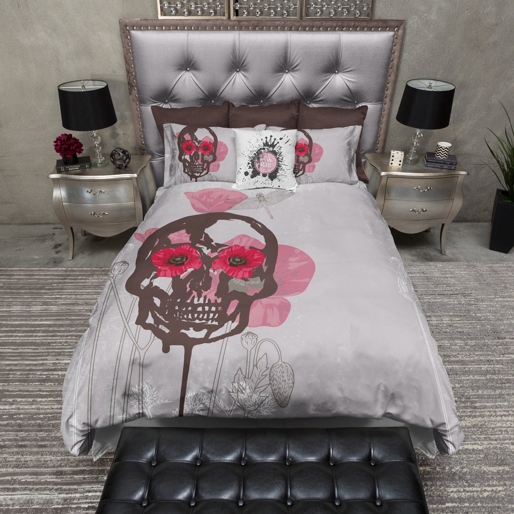 Watercolor Drip Poppy Skull Bedding Collection