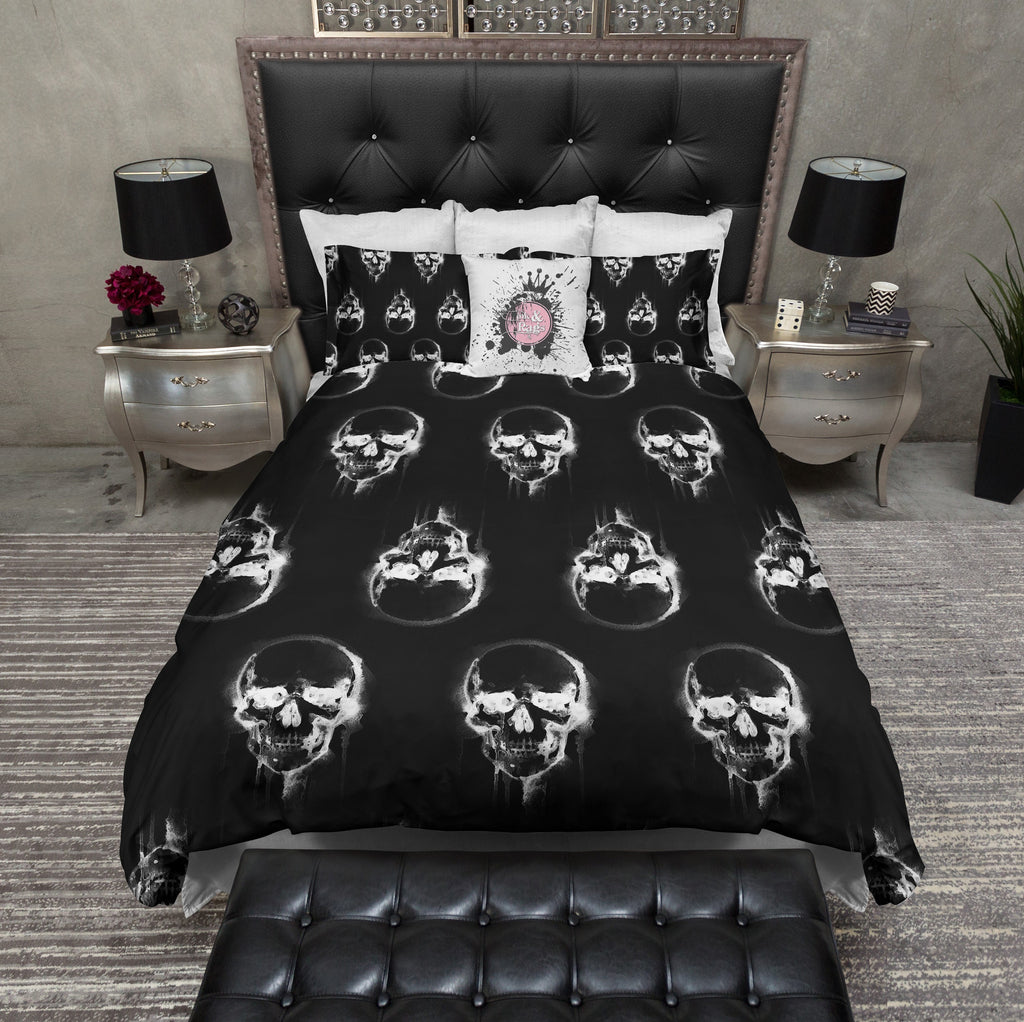 Black and White Watercolor Skull Bedding Collection