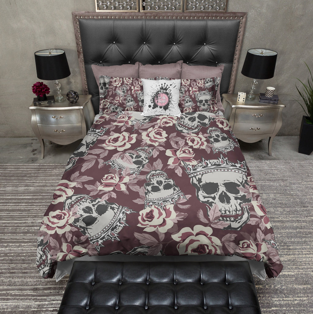 Fit for a King and Queen Rose Skull Bedding Collection