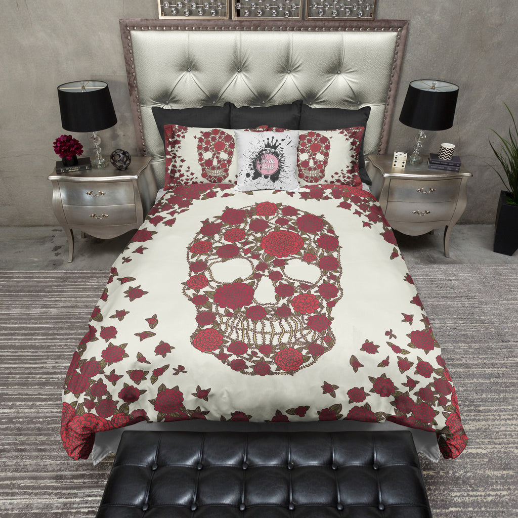 Red Dahlia Skull CREAM Bedding Collection