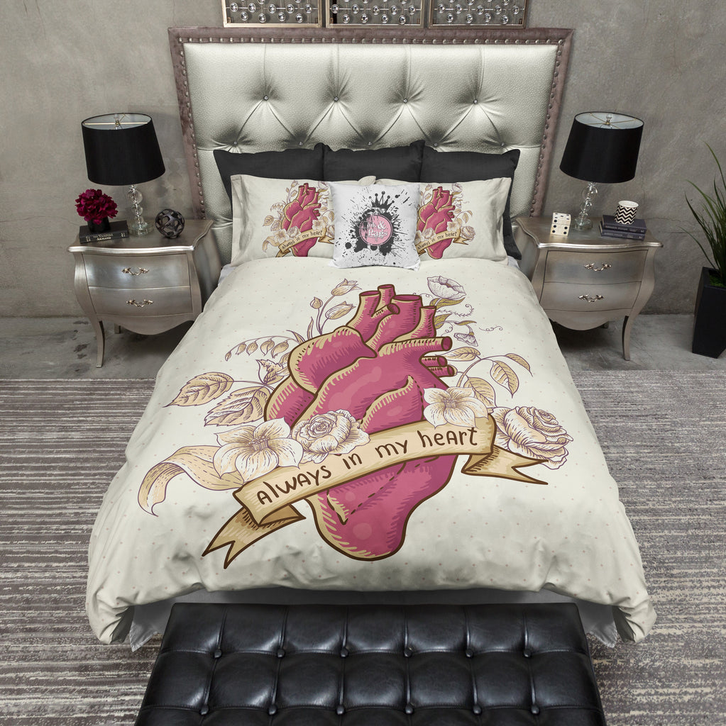 Vintage Style Anatomical Always in my Heart CREAM Bedding Collection