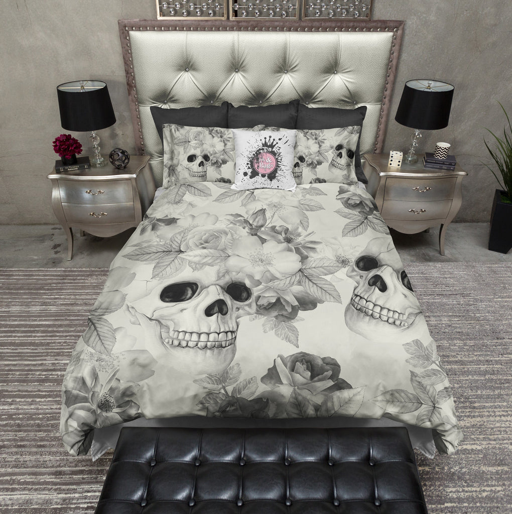 Sketched Grey Skull CREAM Bedding Collection