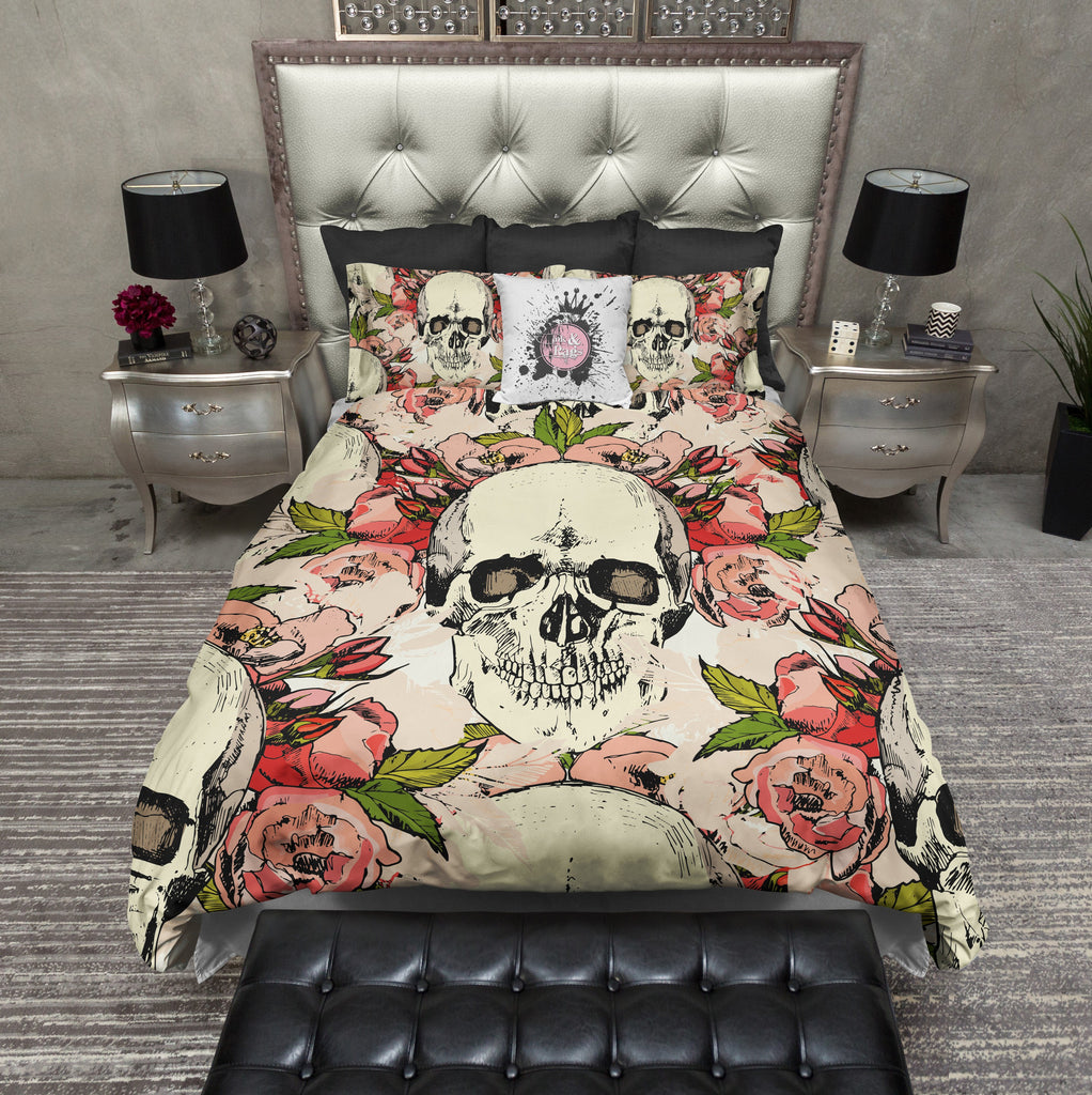 Vintage Floral and Skull CREAM Bedding Collection