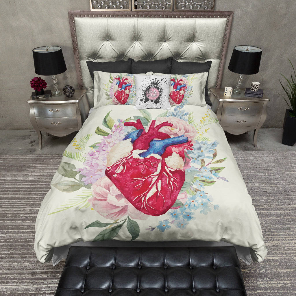 Watercolor Anatomical Heart CREAM Bedding Collection