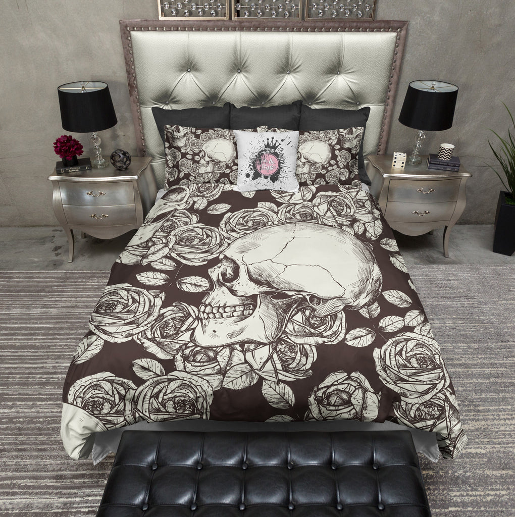 Chocolate Cream Skull and Rose CREAM Bedding Collection