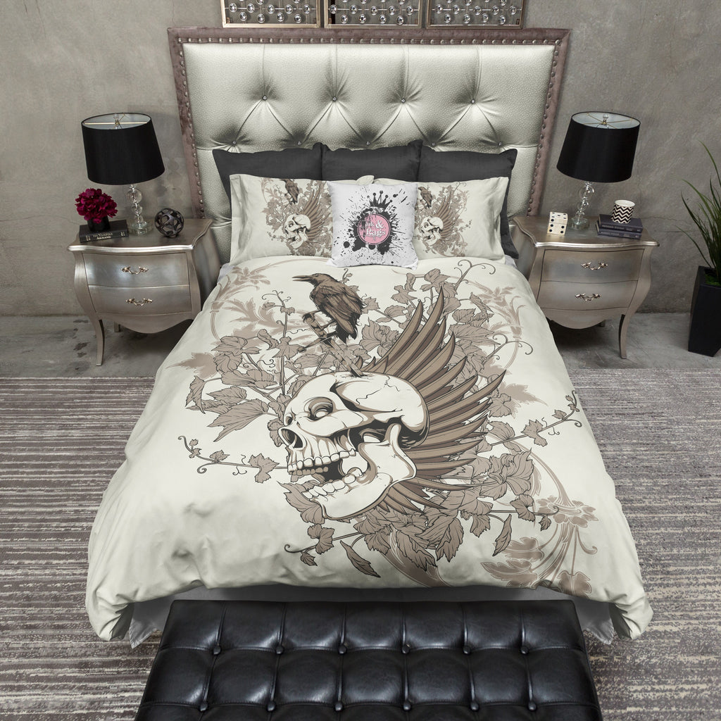 Raven Wings Skull CREAM Bedding Collection