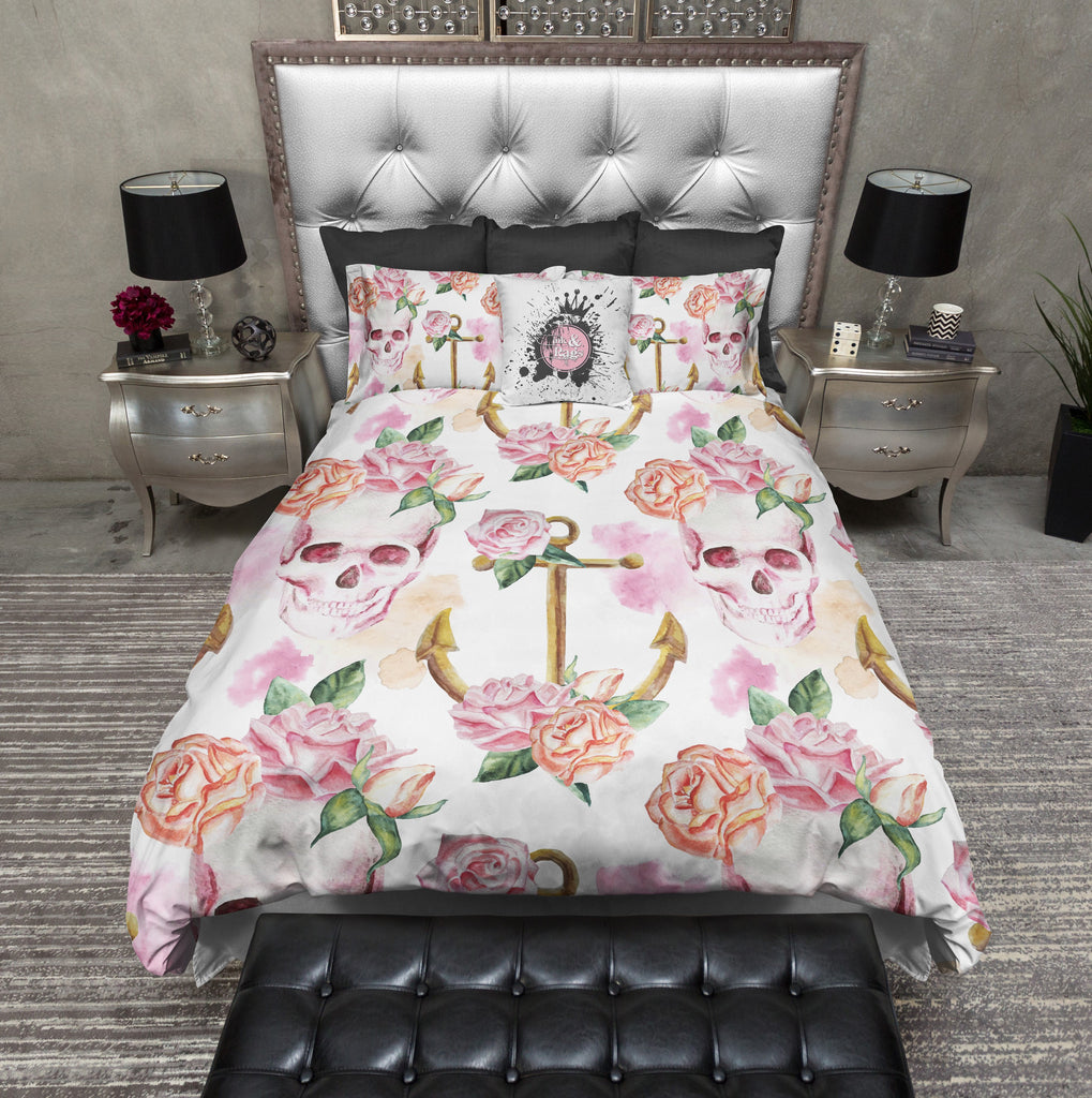 Pink Watercolor Skull & Anchor Bedding Collection