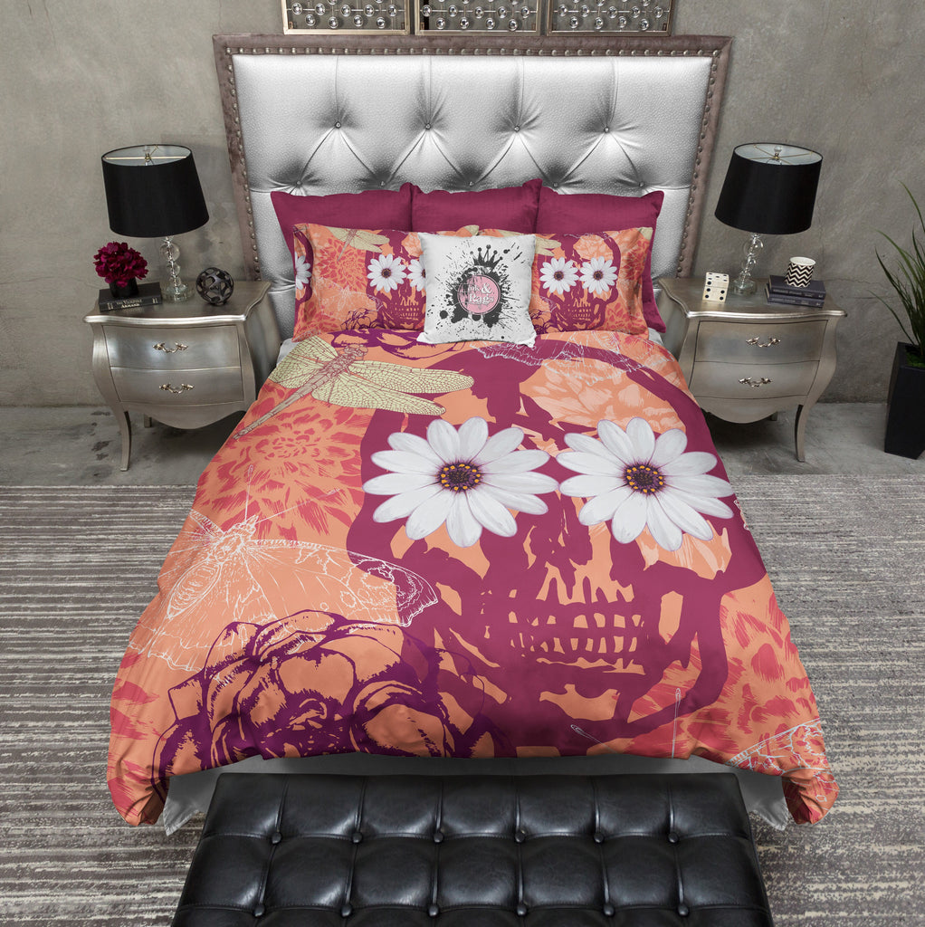 Tangerine Skull and Daisies Bedding Collection