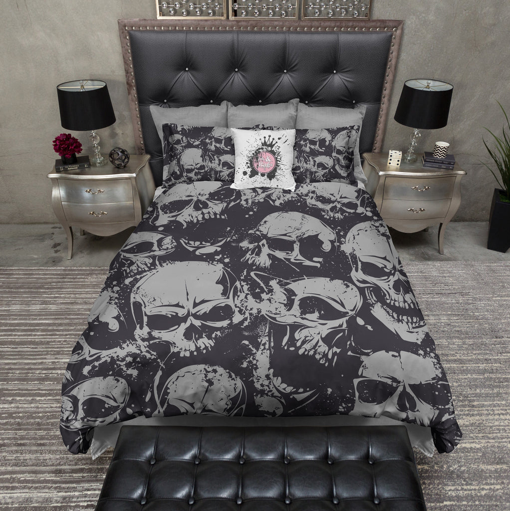 Grunge Black and Grey Skull Bedding Collection