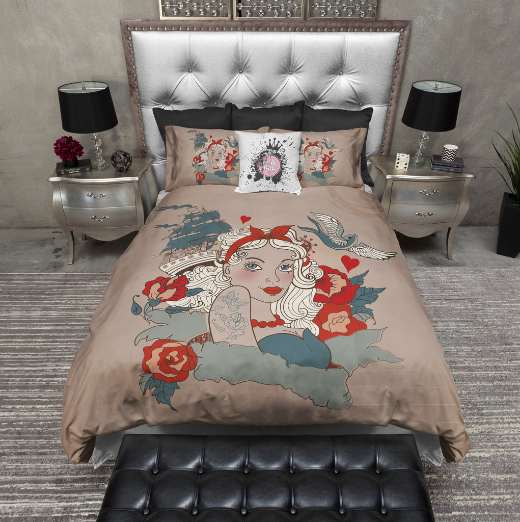 Rockabilly Pinup Tattoo Style Bedding Collection