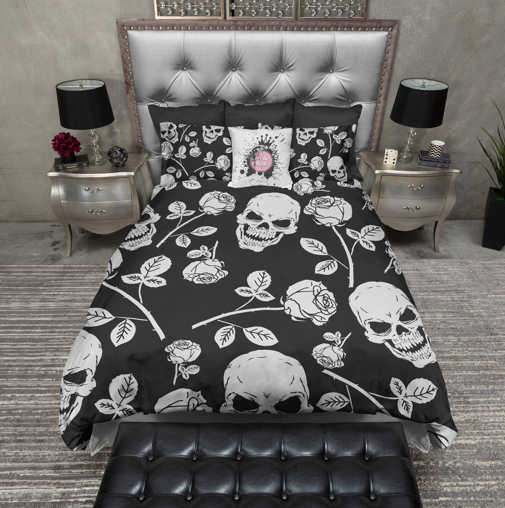 Silver Rose and Skull Bedding Collection