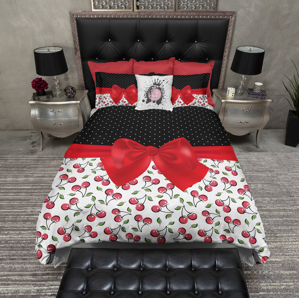 Rockabilly Polka Dots & Cherries Bow Bedding Collection