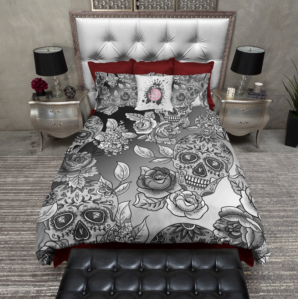Dip Dyed Black Ombre Sugar Skull Bedding Collection