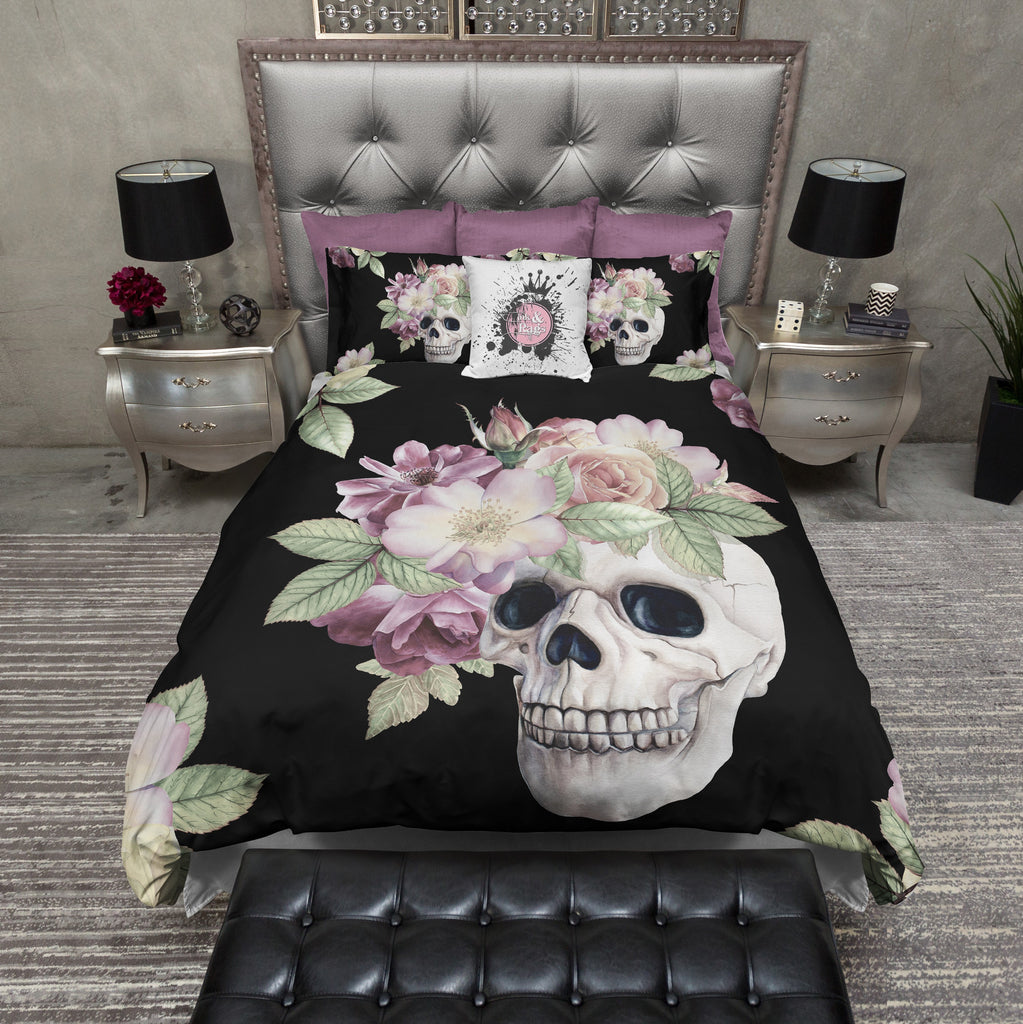 Black Floral Crown Skull Bedding Collection
