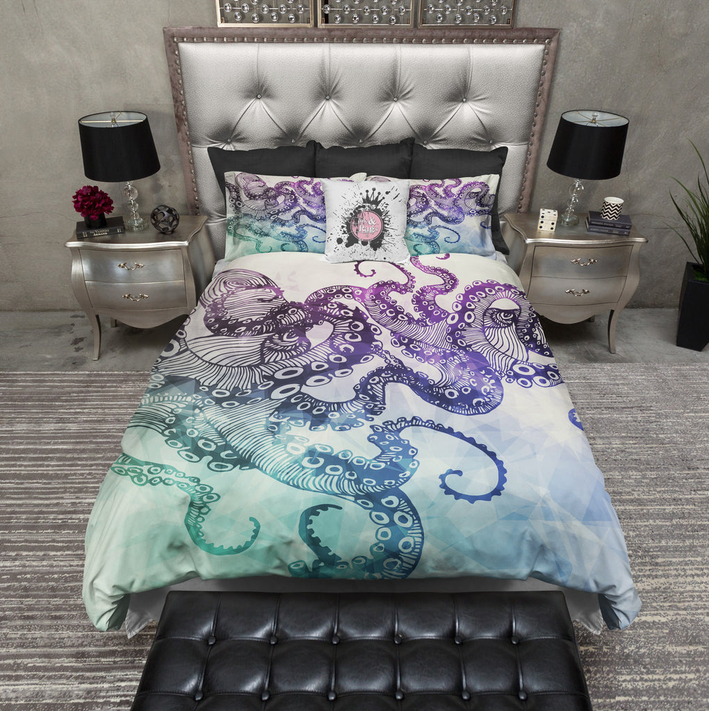 Modern Watercolor Octopus CREAM Bedding Collection