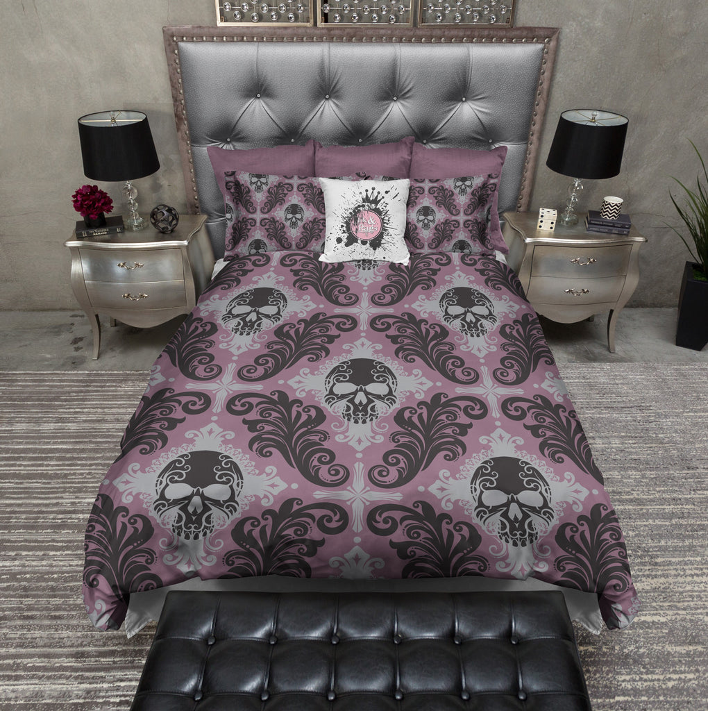 Purple Gothic Damask Skull Bedding Collection
