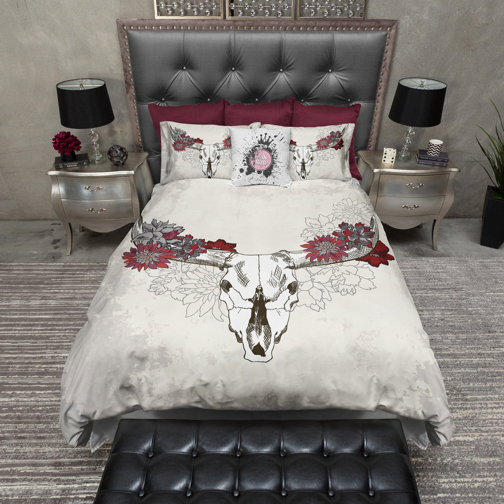Red and Cream Cow Skull Bedding Collection