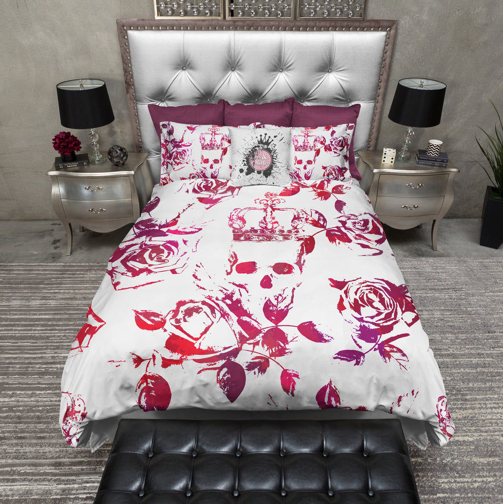 Red and Purple Crown Rose Skull Bedding Collection