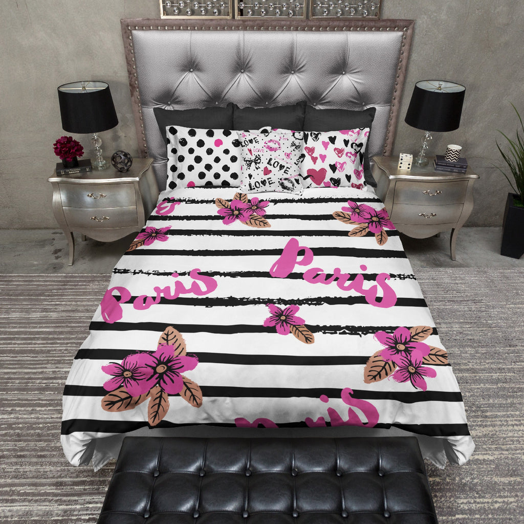 Pink Paris Stripe Bedding Collection