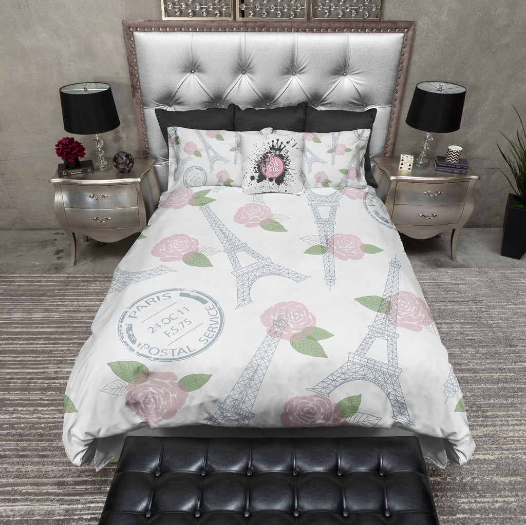 Eiffel Tower Pink Rose Post Bedding Collection