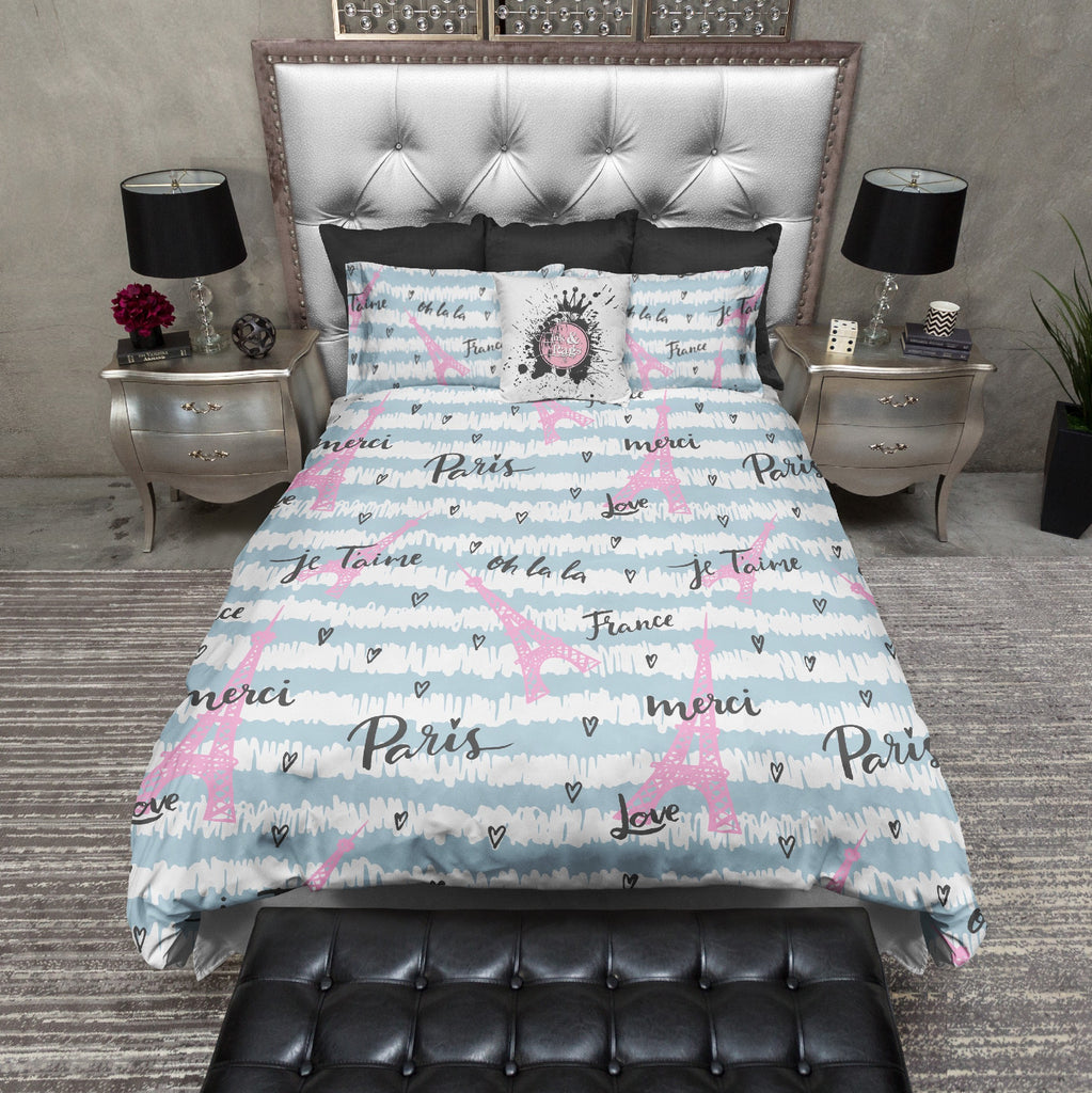 Pink and Blue Paris Eiffel Tower Bedding Collection