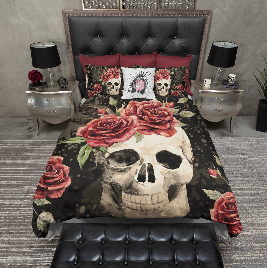 Antiqued Red Rose Skull CREAM Bedding Collection