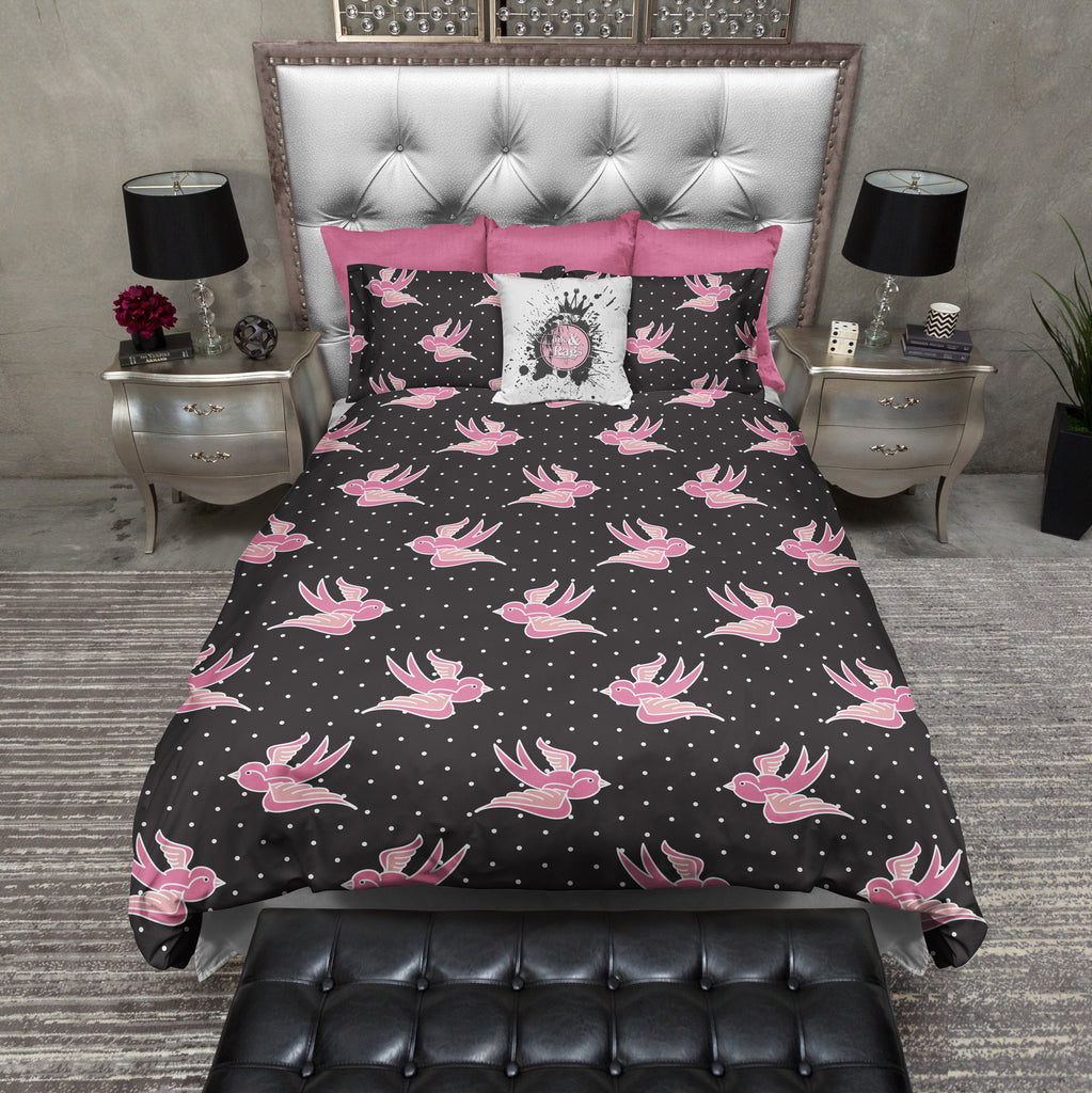 Rockabilly with Pin Dot and Pink Swallows Bedding Collection