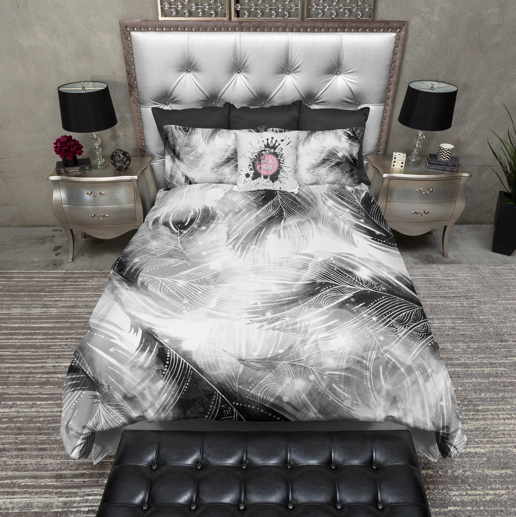 Black and White BOHO Feather Bedding Collection