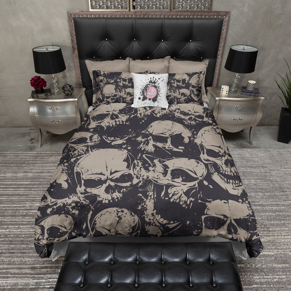 Black and Tan Grunge Skull Bedding Collection