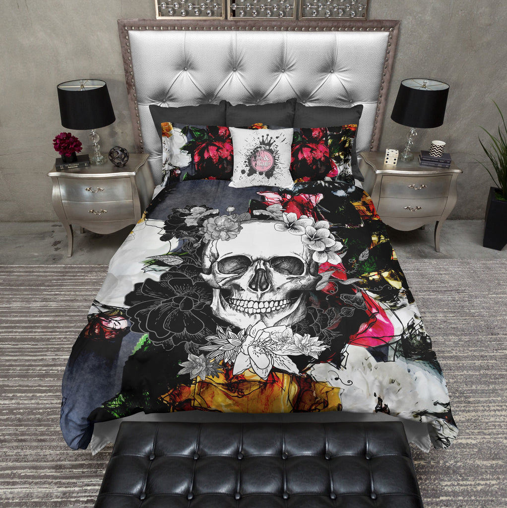 Abstract Colorful Flower Skull Bedding Collection