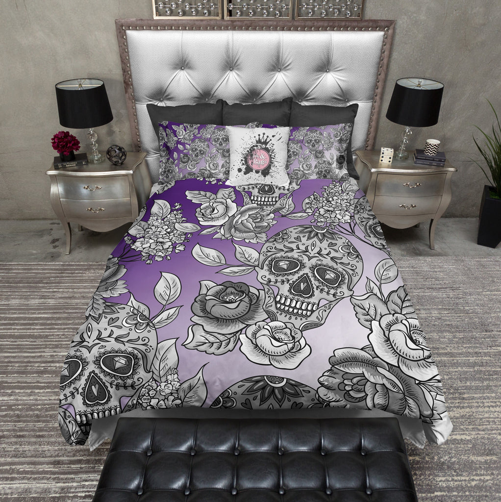 Dip Dyed Purple Ombre Sugar Skull Bedding Collection