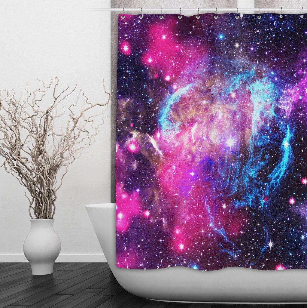 Pink Galaxy Nebula Shower Curtains and Optional Bath Mats