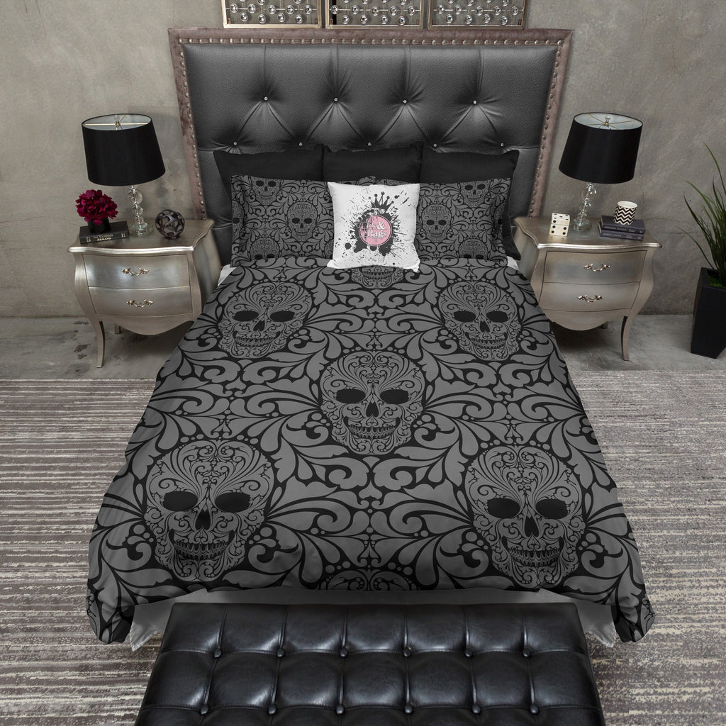 Goth Black and Grey Skull Bedding Collection