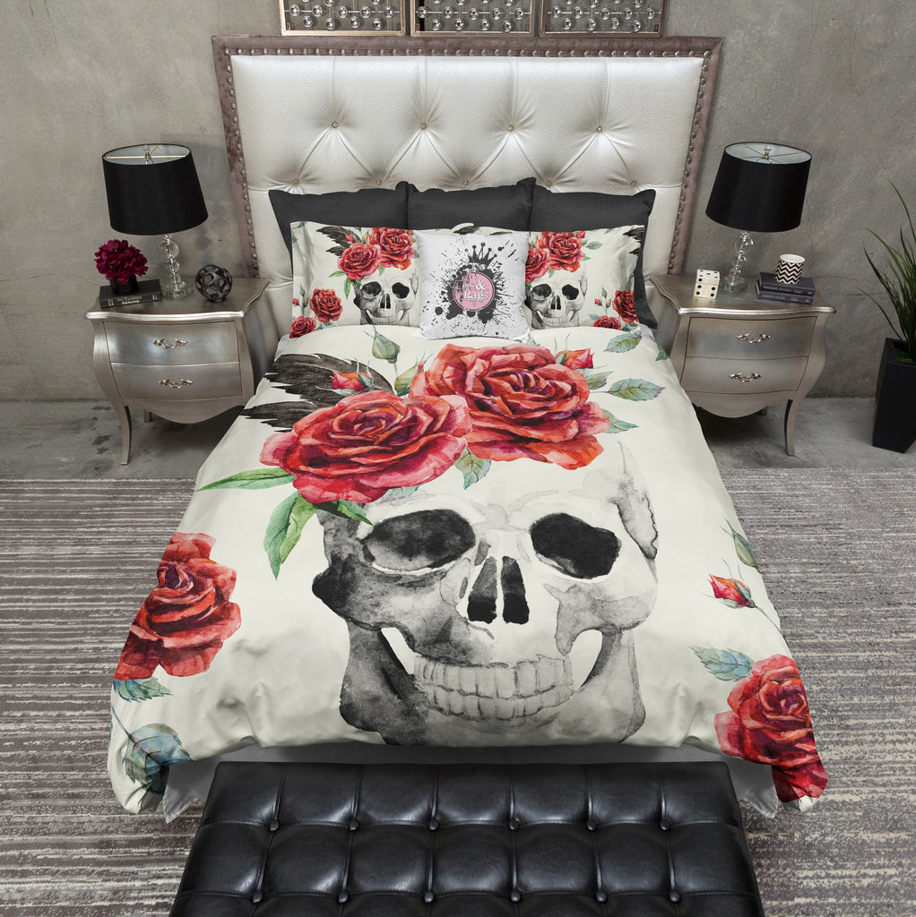 Red Rose on Cream Skull CREAM Bedding Collection