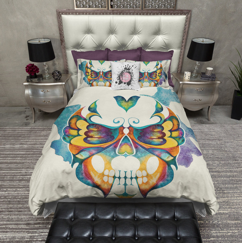 Watercolor Butterfly Skull Bedding CREAM Collection