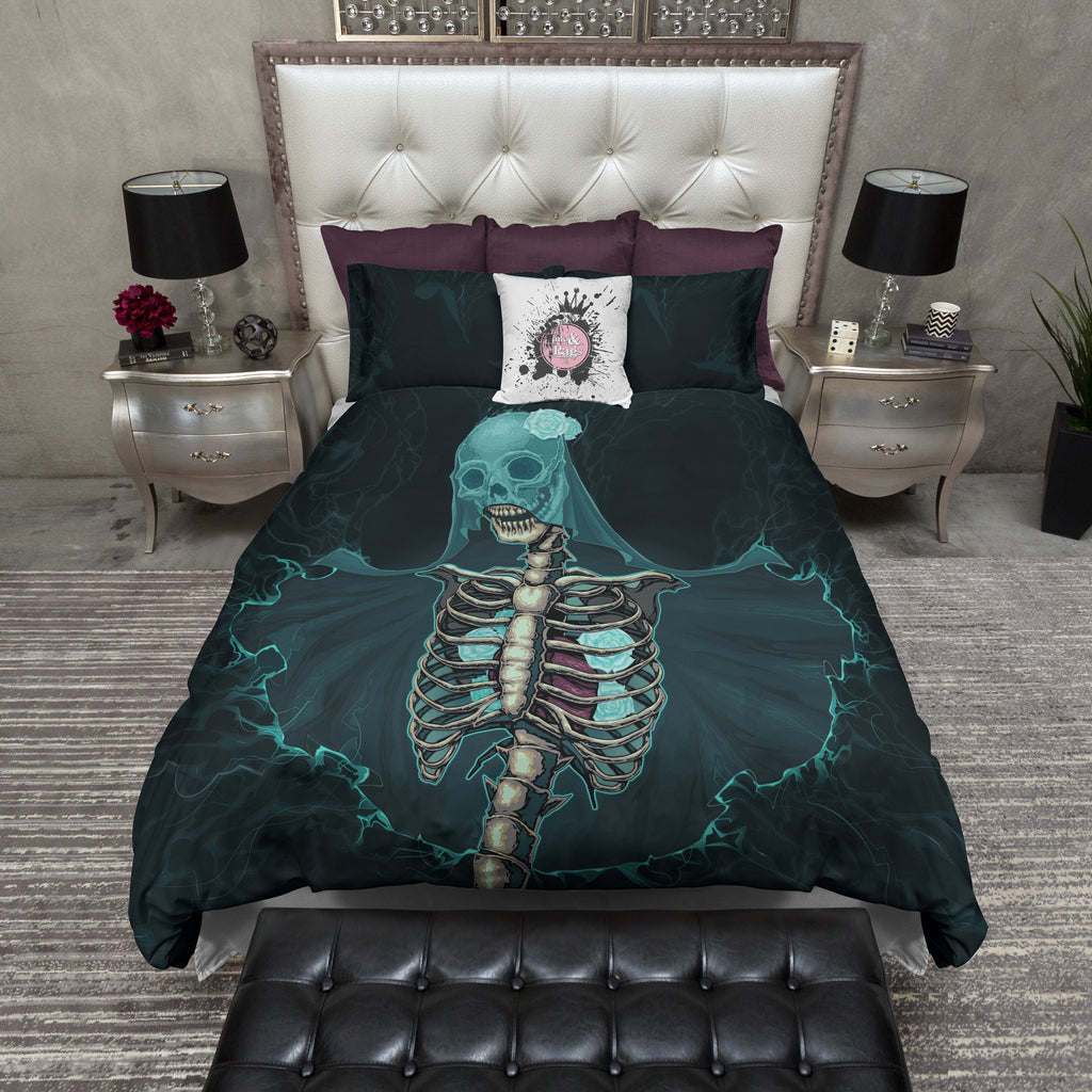 The Teal Bride Skull Bedding Collection