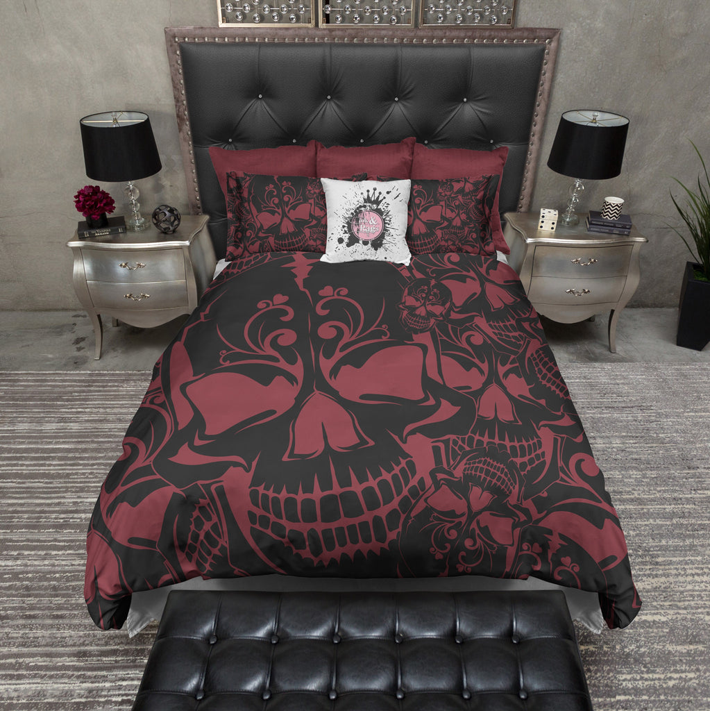 Red and Black Collage Skull Bedding Collection