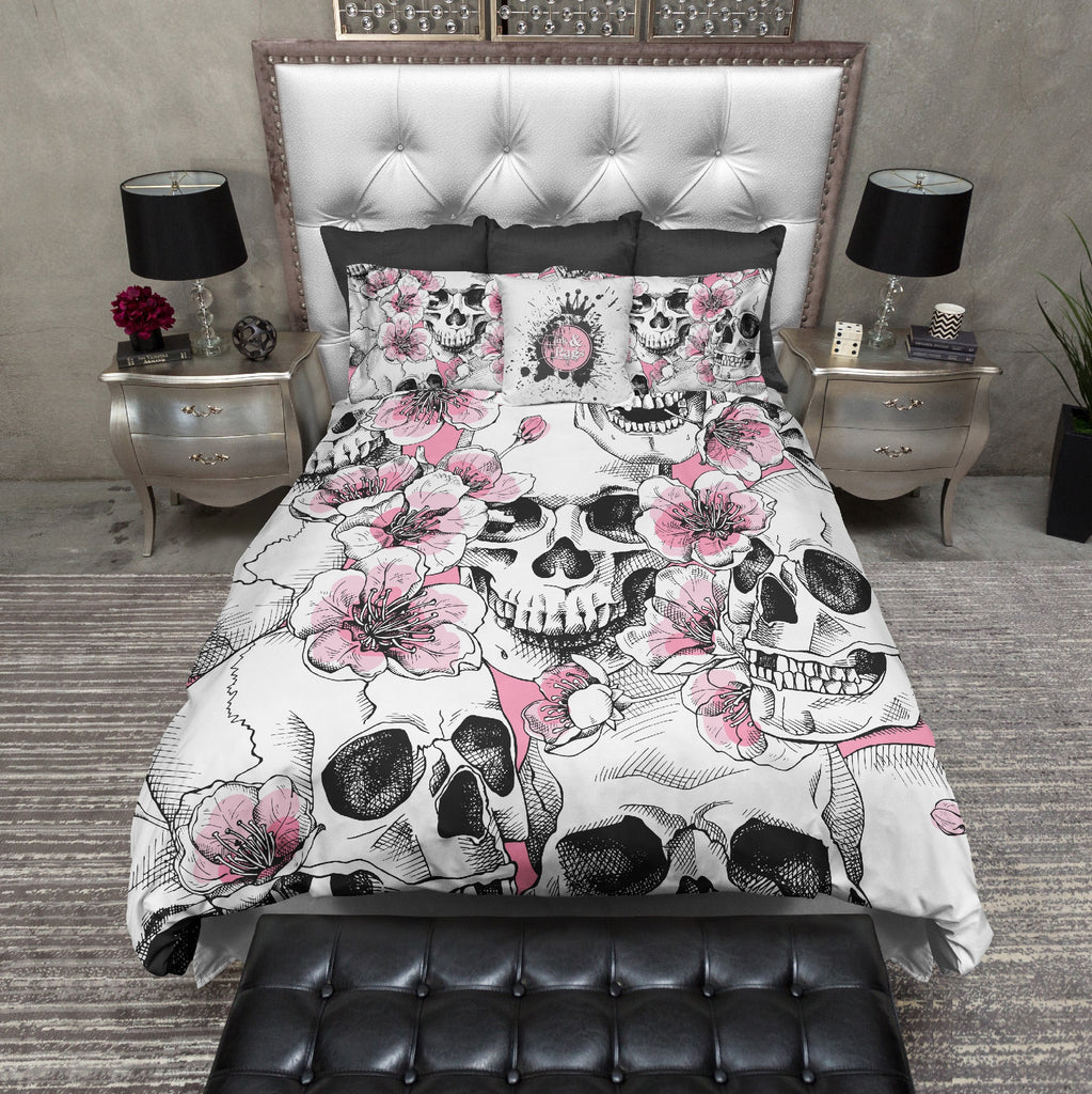 Pink Cherry Blossom Skull Bedding Collection