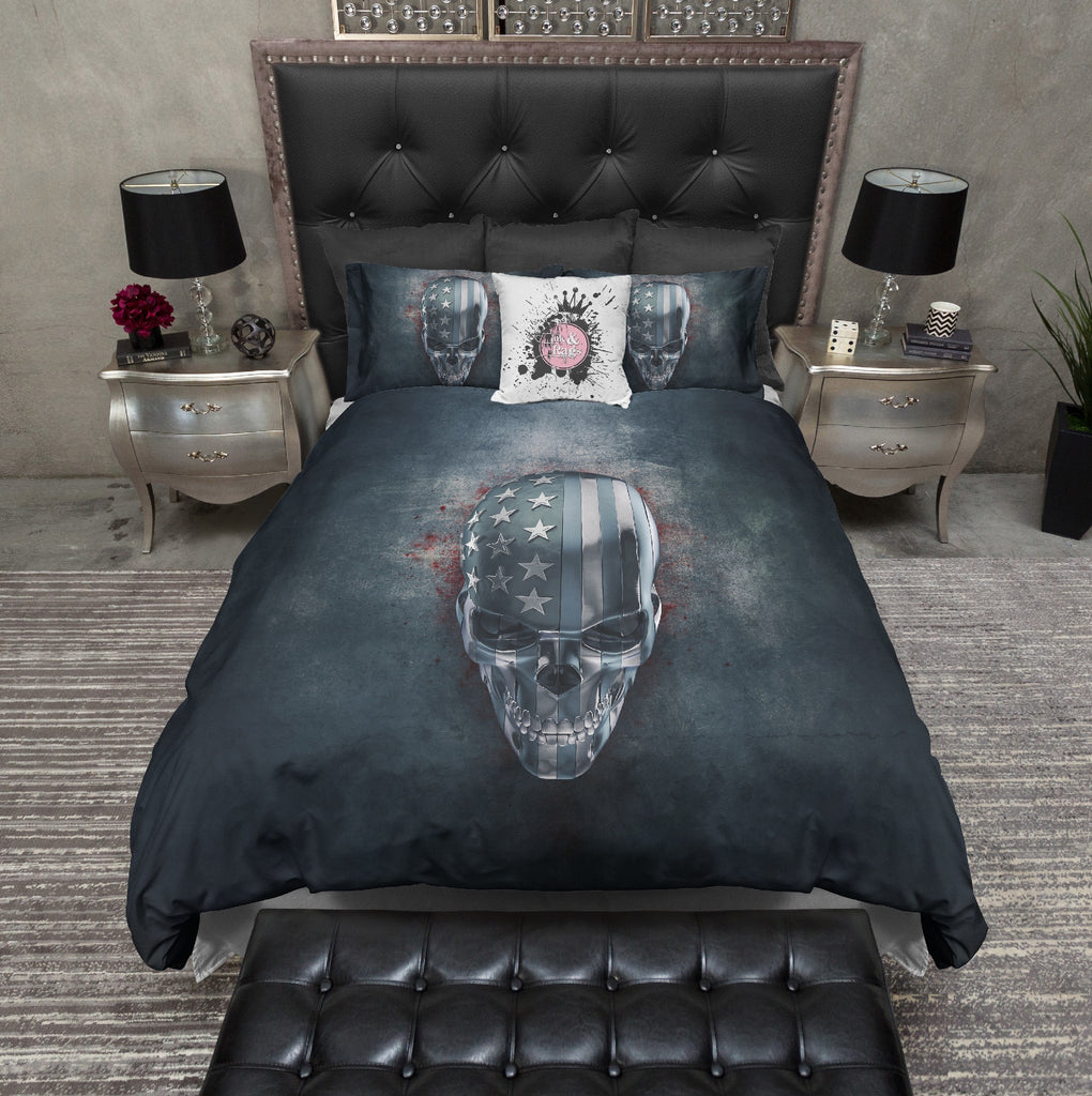 Faux Denim Stars and Stripes Skull Bedding Collection