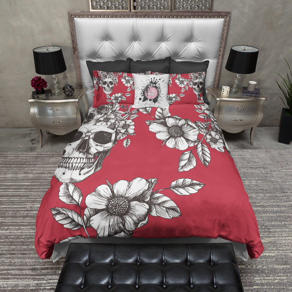 Red and Brown Skull and Flower Bedding Collection