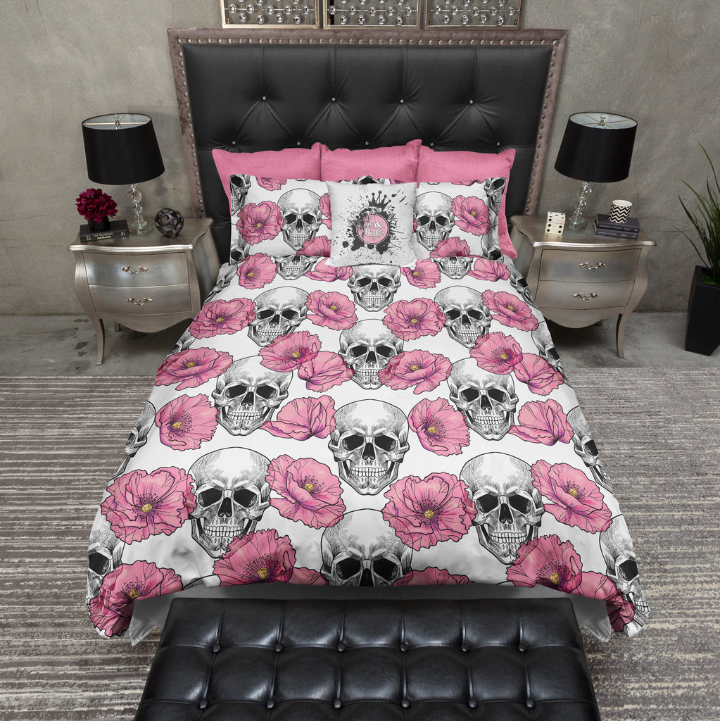 Bright Pink Poppy and Skull Bedding Collection