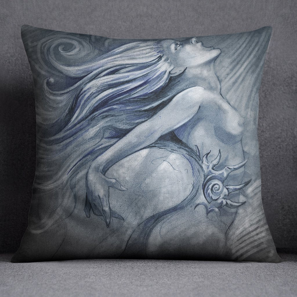 Blue Ink Mermaid Throw Pillow