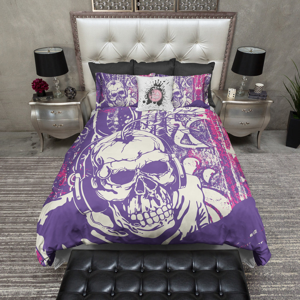 Purple and Pink Vine Skull CREAM Bedding Collection