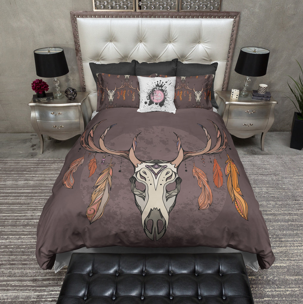 Boho Moon Feather and Buck Skull Bedding Collection