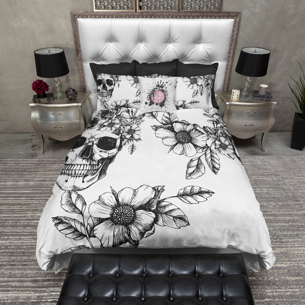 Black and White Peeping Skull Bedding Collection